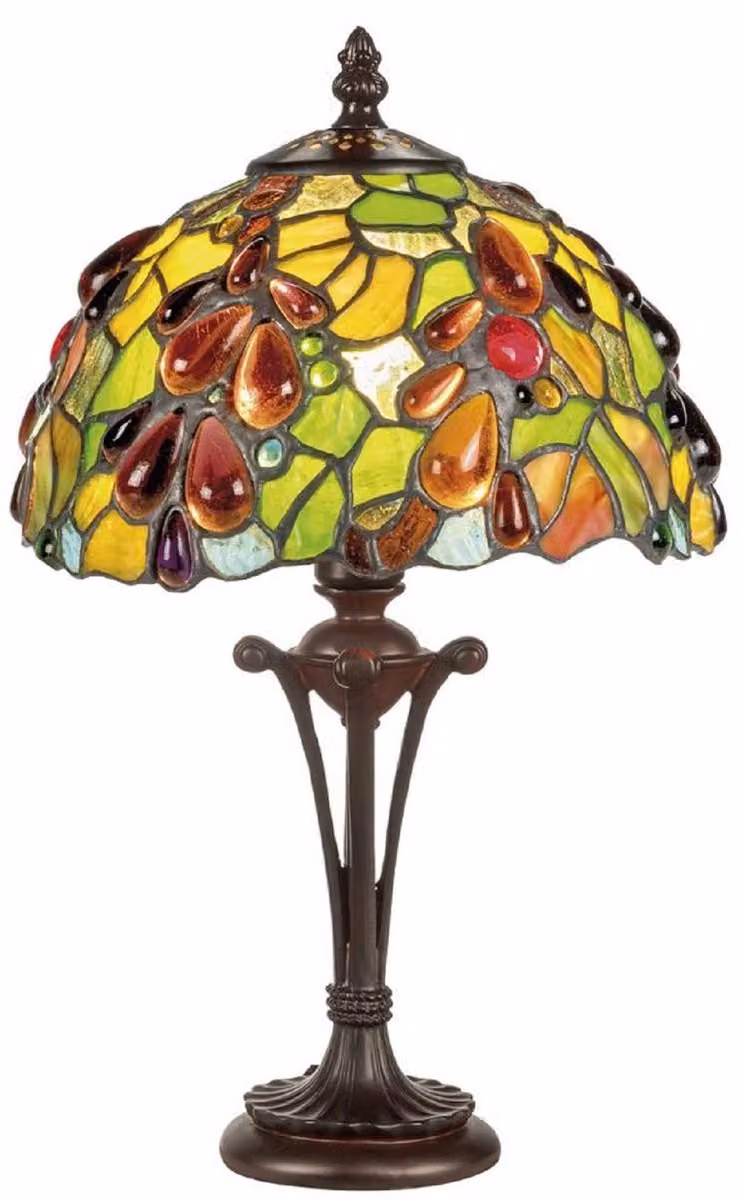 Casa Padrino lampada sgabello Tiffany multicolore Ø 20 x H. 38 cm - Lampada Tiffany da tavolo con paralume rotondo in vetro - Lampada Tiffany da tavolo - Luci - Luci Tiffany