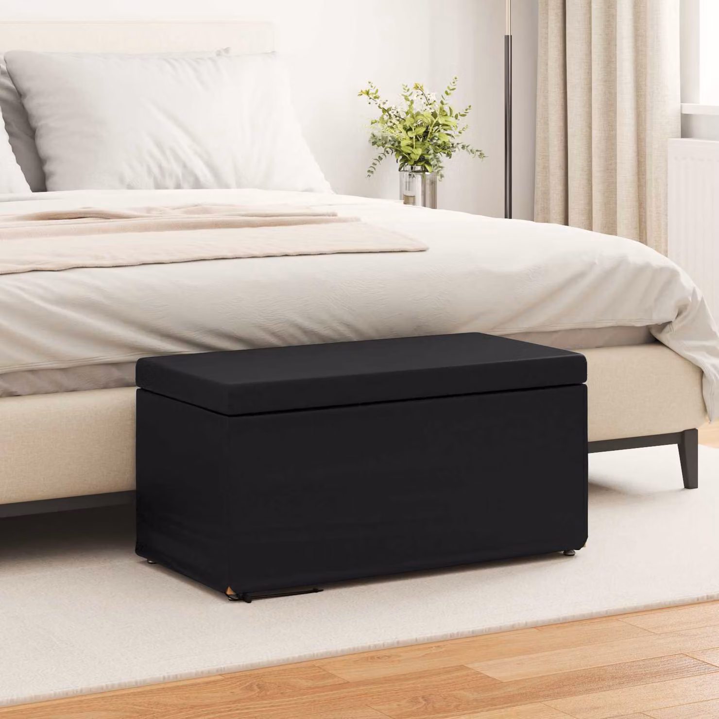 Pouf nero vidaXL in ecopelle con struttura in legno L: 81 cm, P: 41 cm, H: 40 cm
