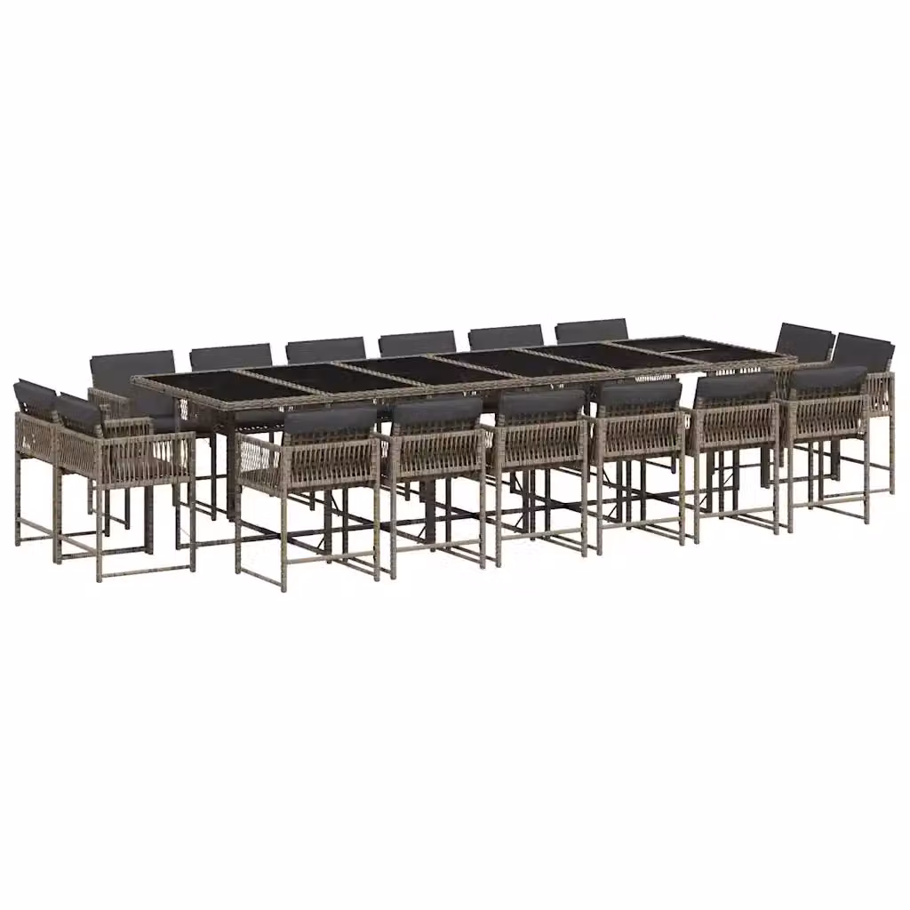 Set da pranzo da giardino vidaXL in polyrattan con cuscini grigi e piano in vetro nero, 17 pezzi – 2