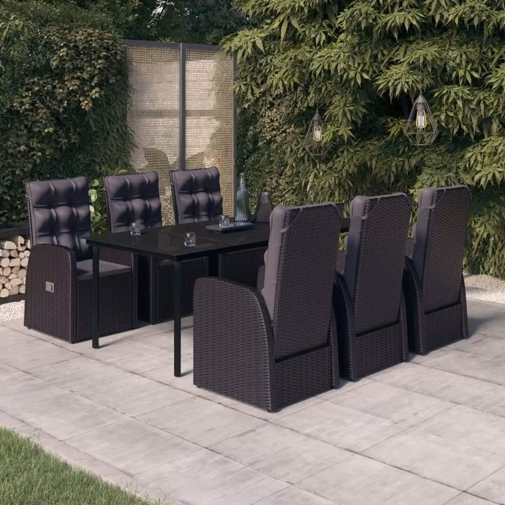 The Living Store Set da pranzo da giardino 7 pezzi con cuscini nero