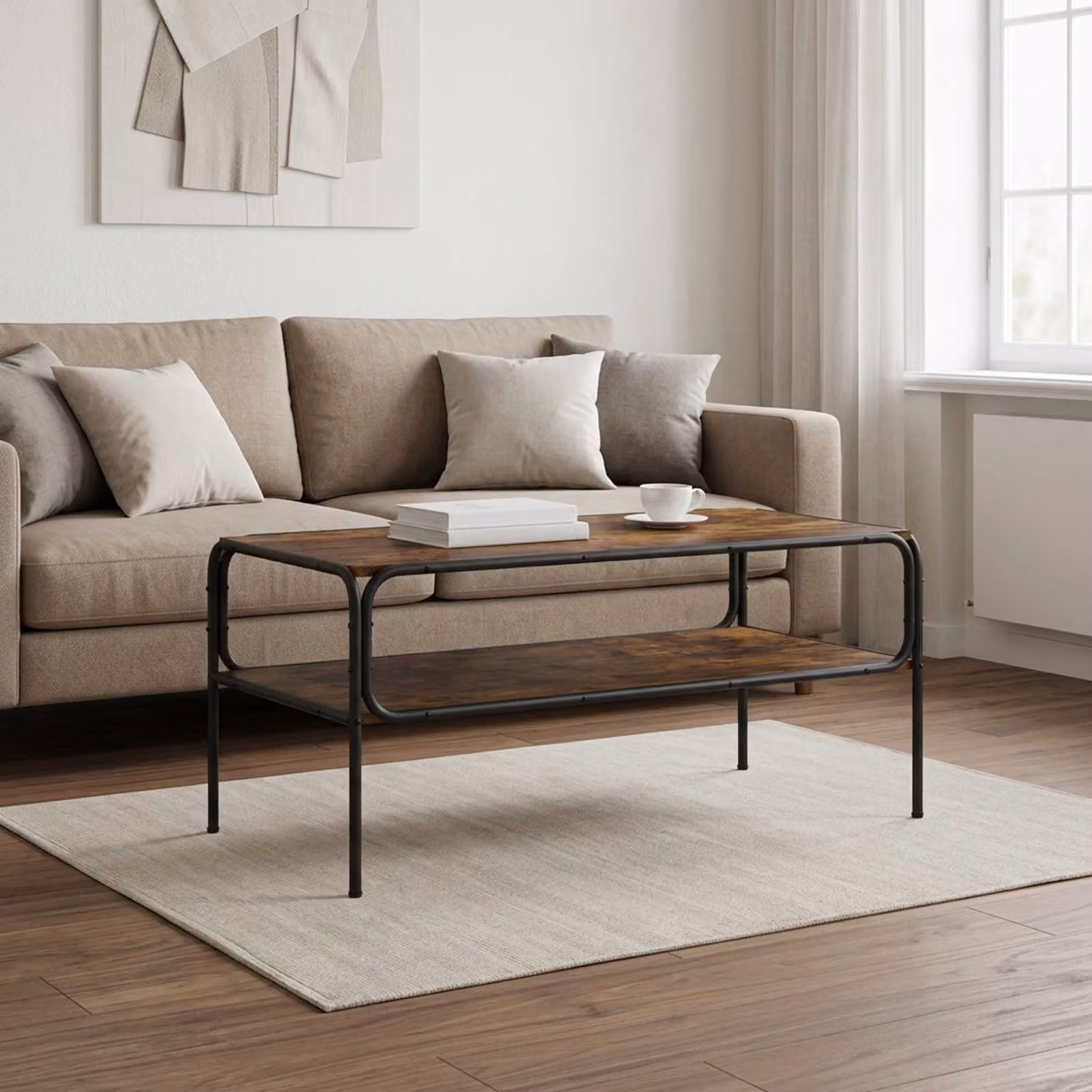 vidaXL Tavolo laterale moderno in rovere fumo marrone L: 100 cm, P: 50 cm, H: 46 cm