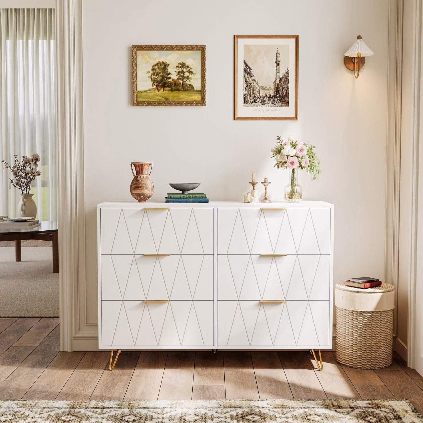 Comodino con 6 cassetti, dimensioni 100 x 34 x 72,5 cm, colore bianco