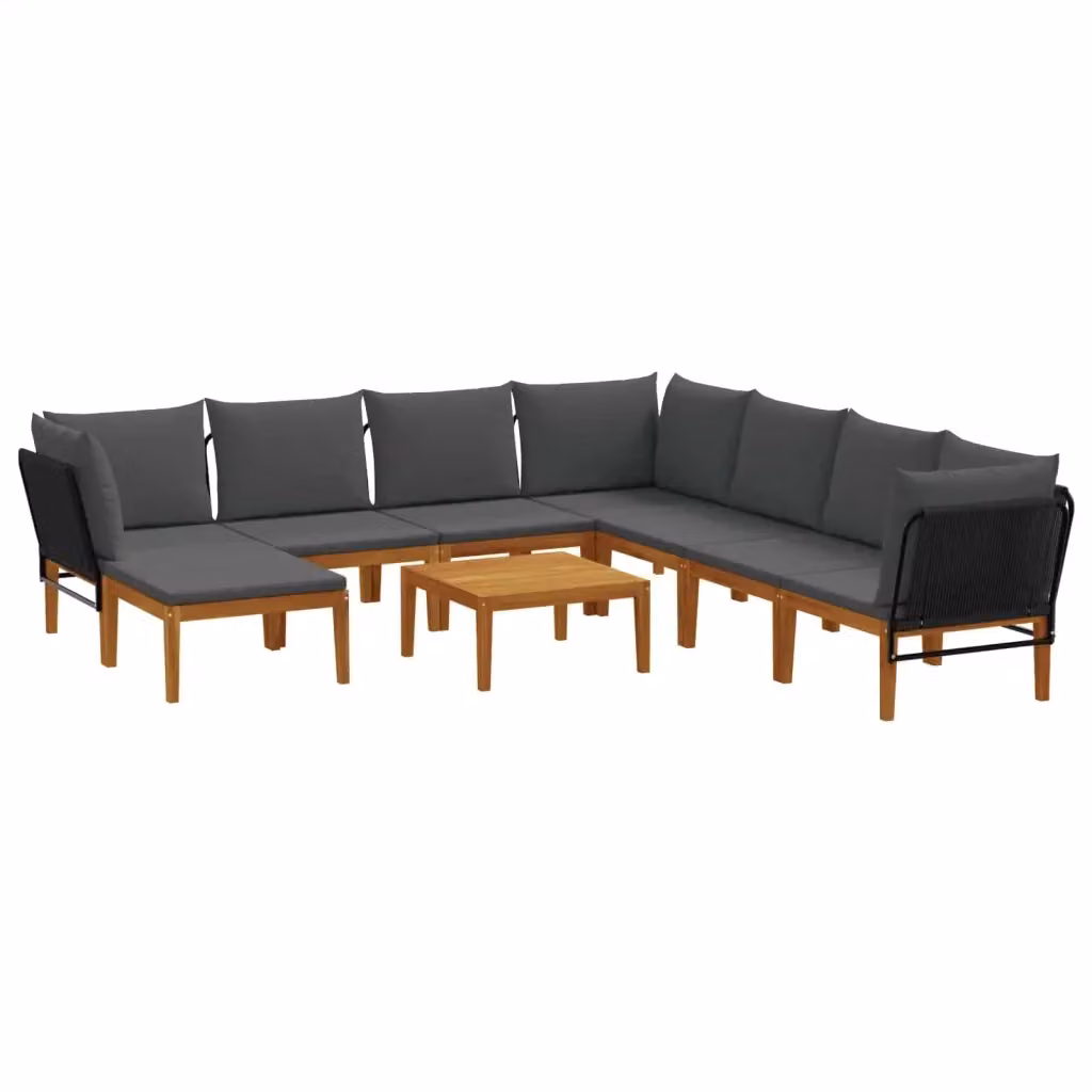 Set da giardino componibile vidaXL in legno di acacia con corda e cuscini, 9 pezzi, L-shape – 2