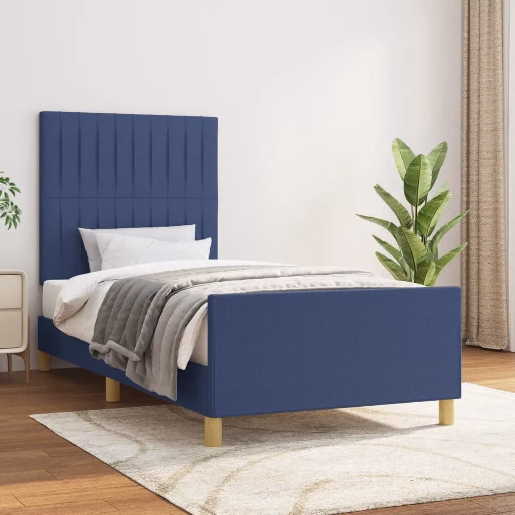 The Living Store Struttura letto con testiera blu 100x200 cm in tessuto