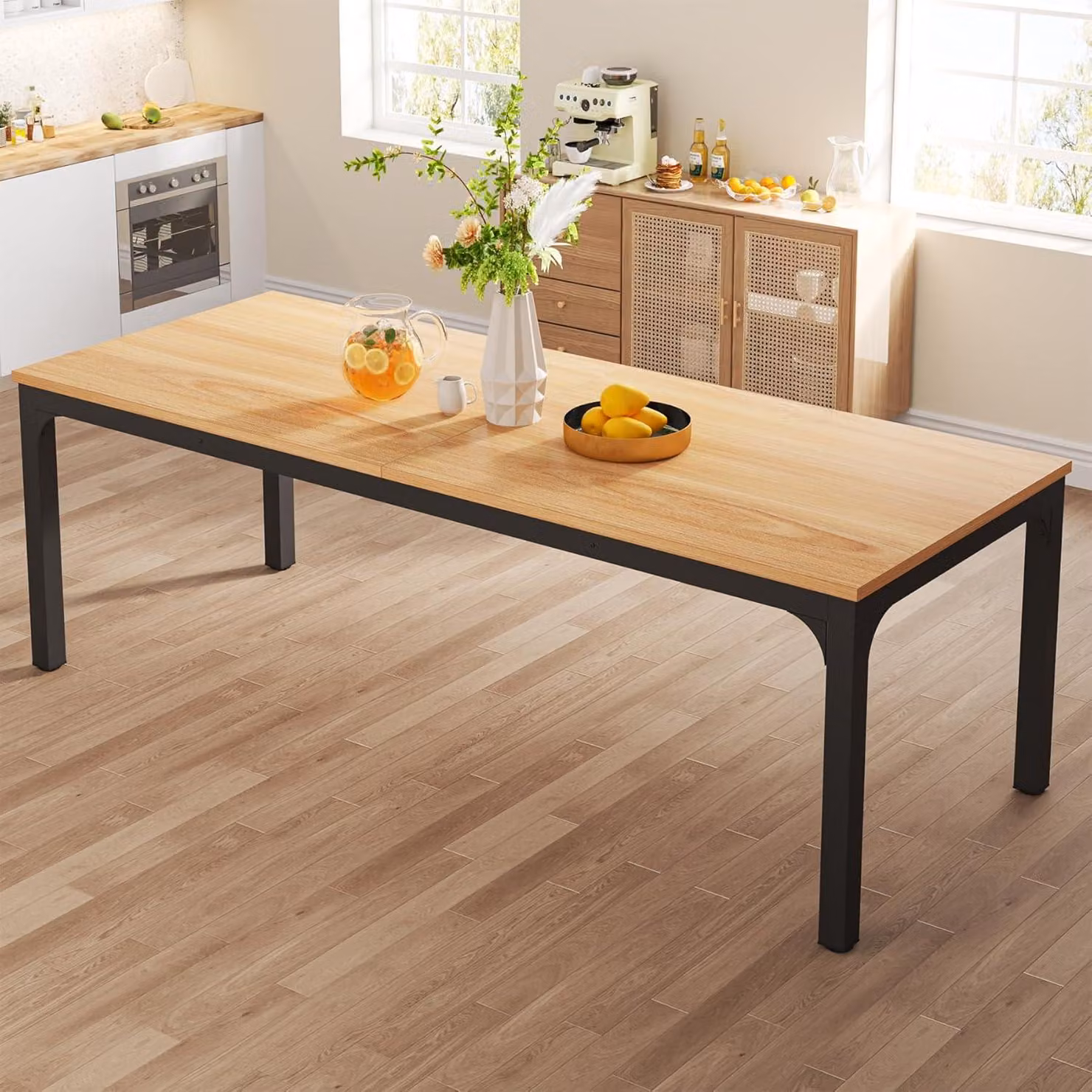 Tavolo da pranzo da 78 pollici, piccolo e lungo, adatto per 6-8 persone, tavolo rettangolare in legno con gambe in metallo