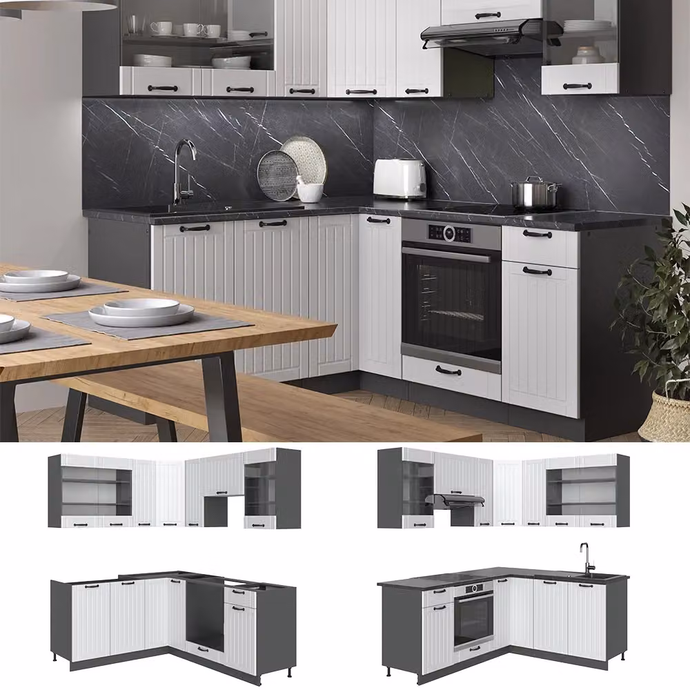 Cucina angolare completa Fame-Line Vicco Bianco rustico e Antracite L/P/H: 190 x 160 x 60 cm – 2