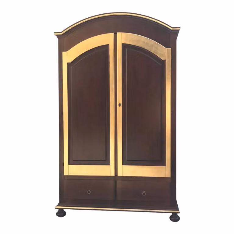 Armadio in legno di pioppo con 2 ante in stile arte povera noce e foglia oro Mobili 2G L/P/H: 125 x 61 x 200 cm