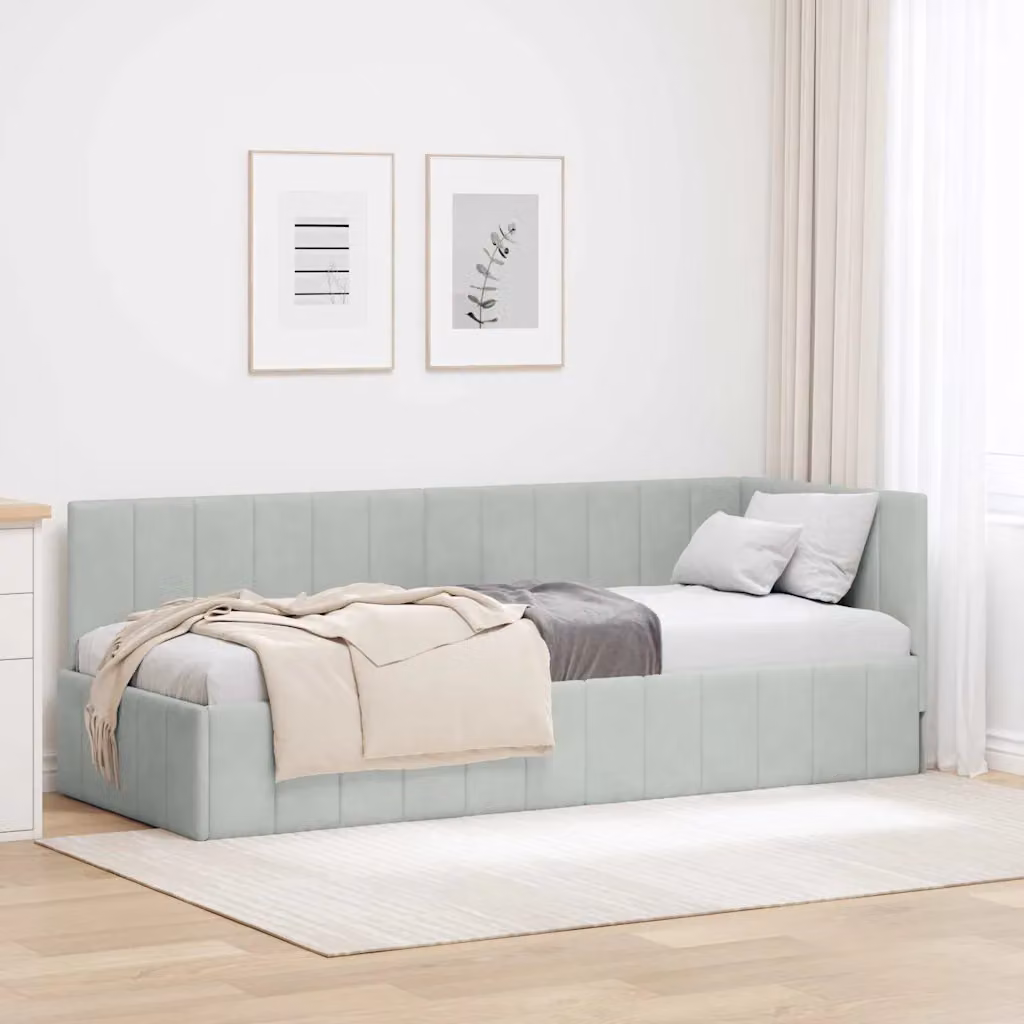 Cornice del letto ad angolo vidaXL in velluto grigio, L 200 x P 80 x H 72 cm