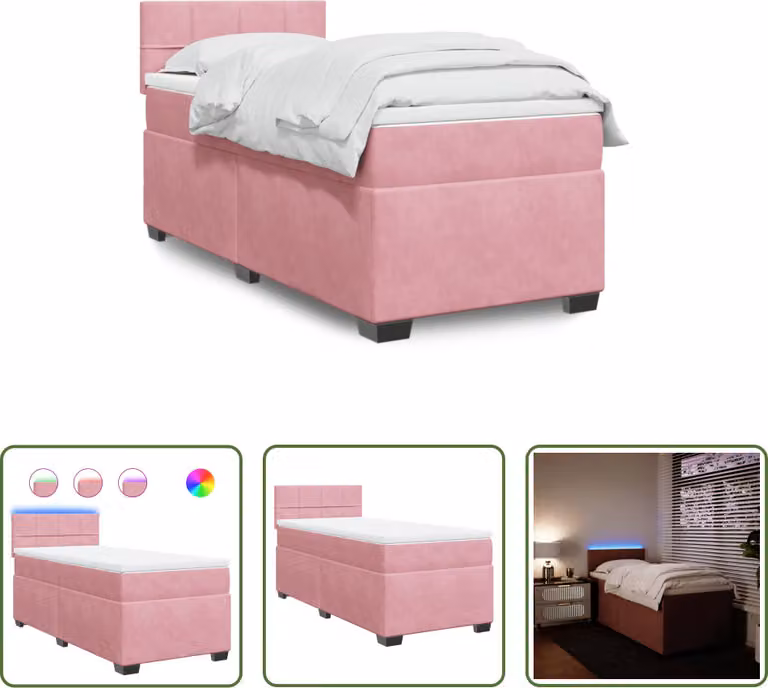 The Living Store Letto a molle con materasso Rosa 100x200 cm Velluto