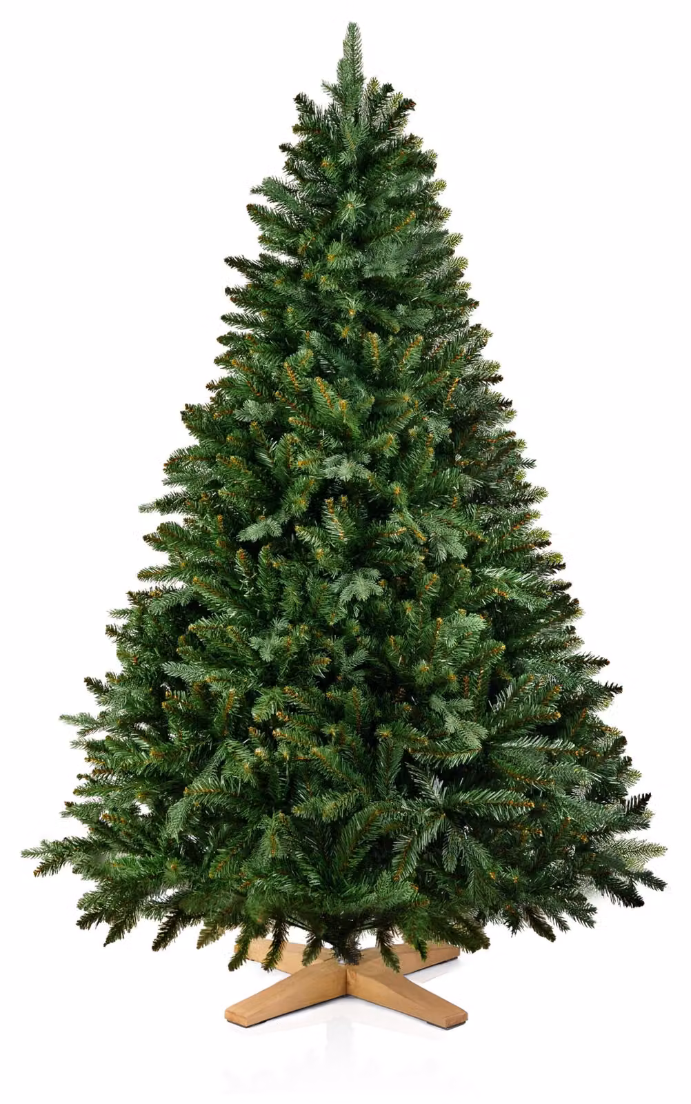 Albero di Natale artificiale, altezza 150 cm, aspetto realistico, con base in legno, colore verde