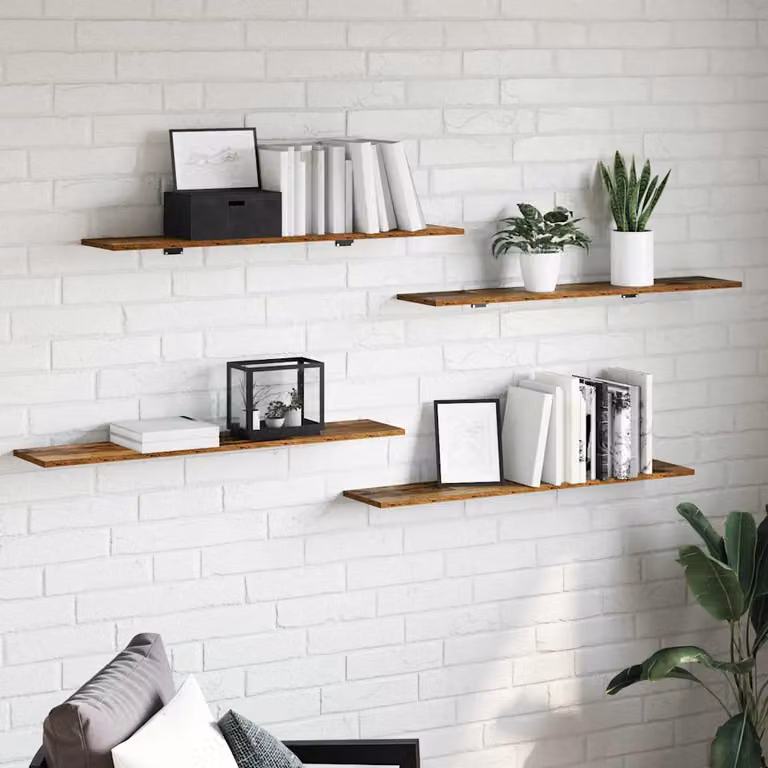 Set di 4 scaffali a parete vidaXL in legno ingegnerizzato marrone, L 100 cm x P 20 cm x H 1,5 cm