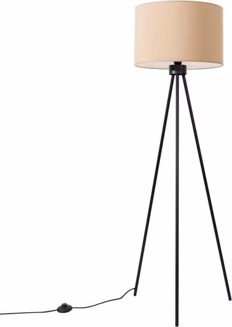 Lampada da terra Sollux Lighting NEVIA beige con paralume cilindrico in tessuto e base in metallo, Altezza: 135 cm