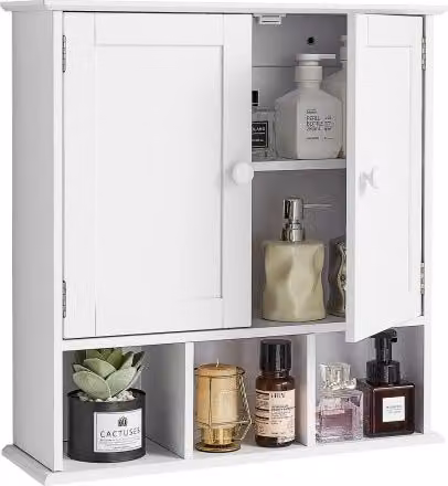 Mobiletto da Bagno Pensile Vevor Bianco con 2 Ante e Ripiani Regolabili, Armadietto da Parete Moderno in MDF per Cucina e WC