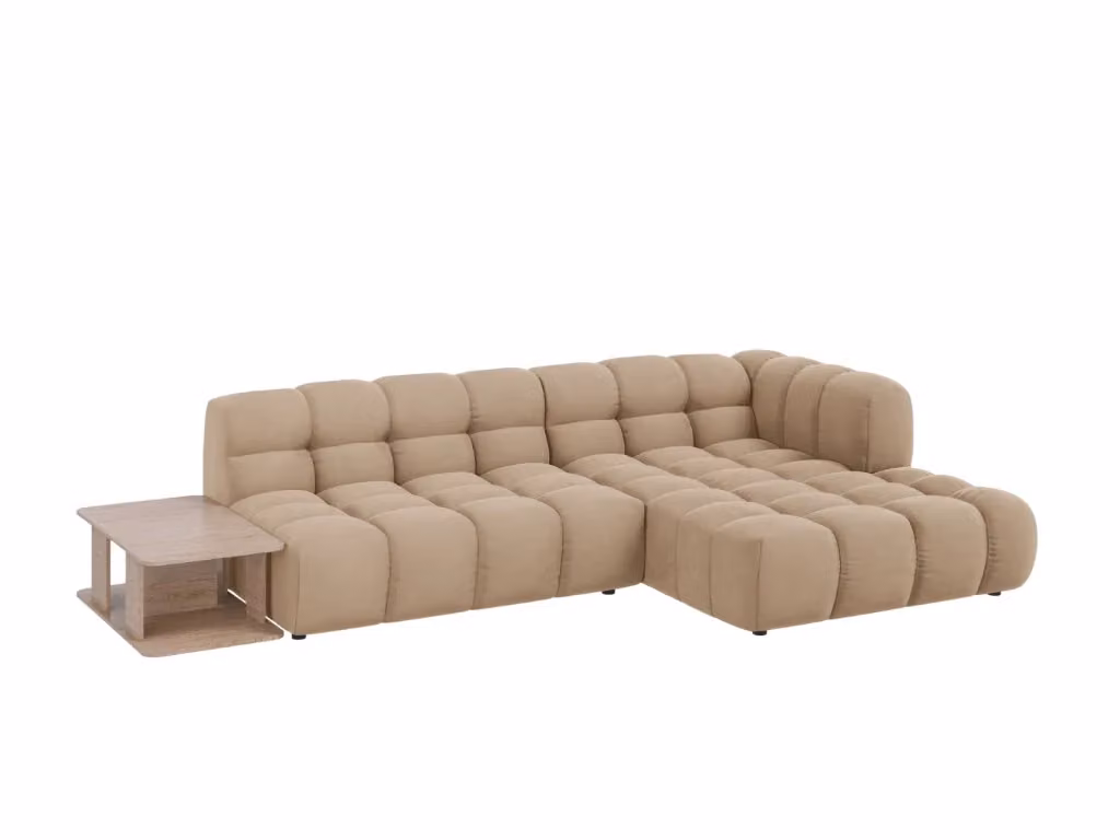 Divano angolare modulare Sky Cosmopolitan Design a 4 posti in velluto color sabbia, configurazione destra L/P/H: 297 x 132 x 75 cm – 2