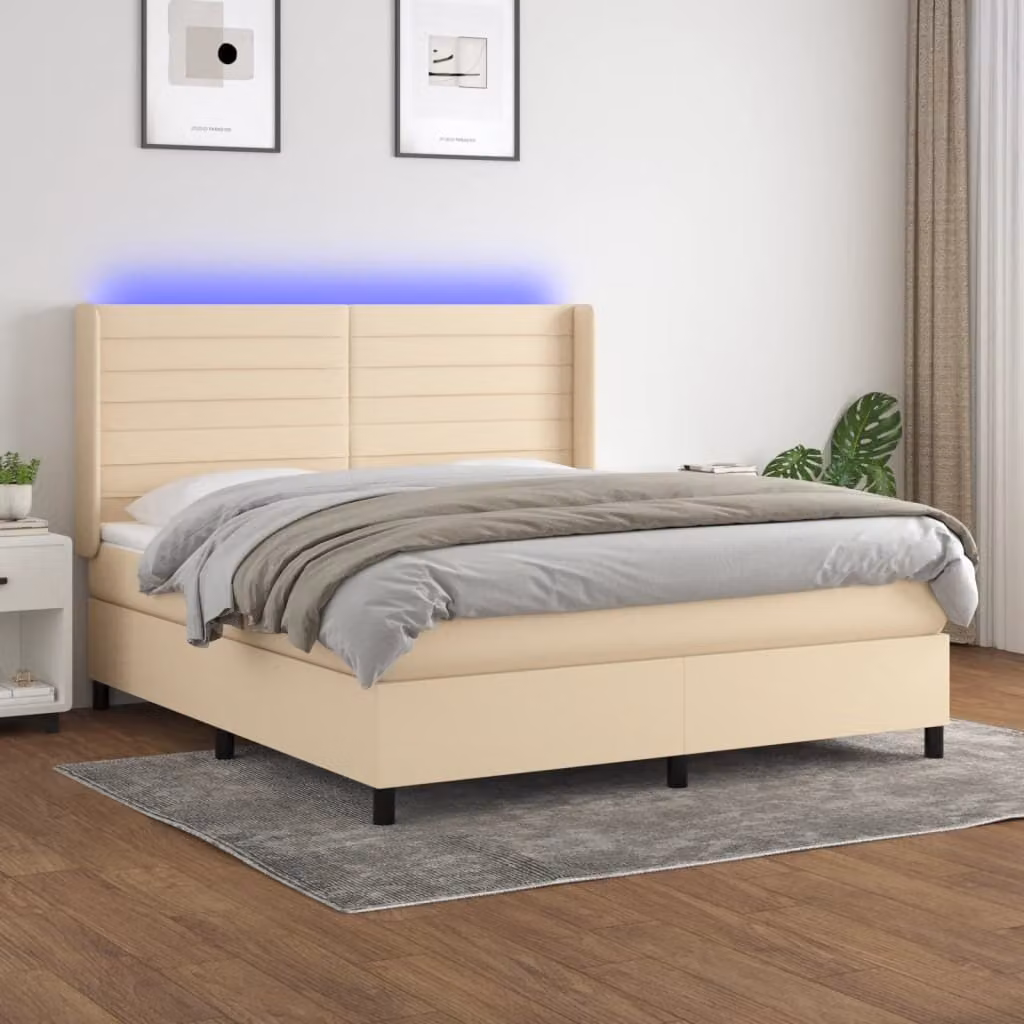 Maison Exclusive - Letto a Molle con Materasso e LED Crema 180x200 cm in Tessuto