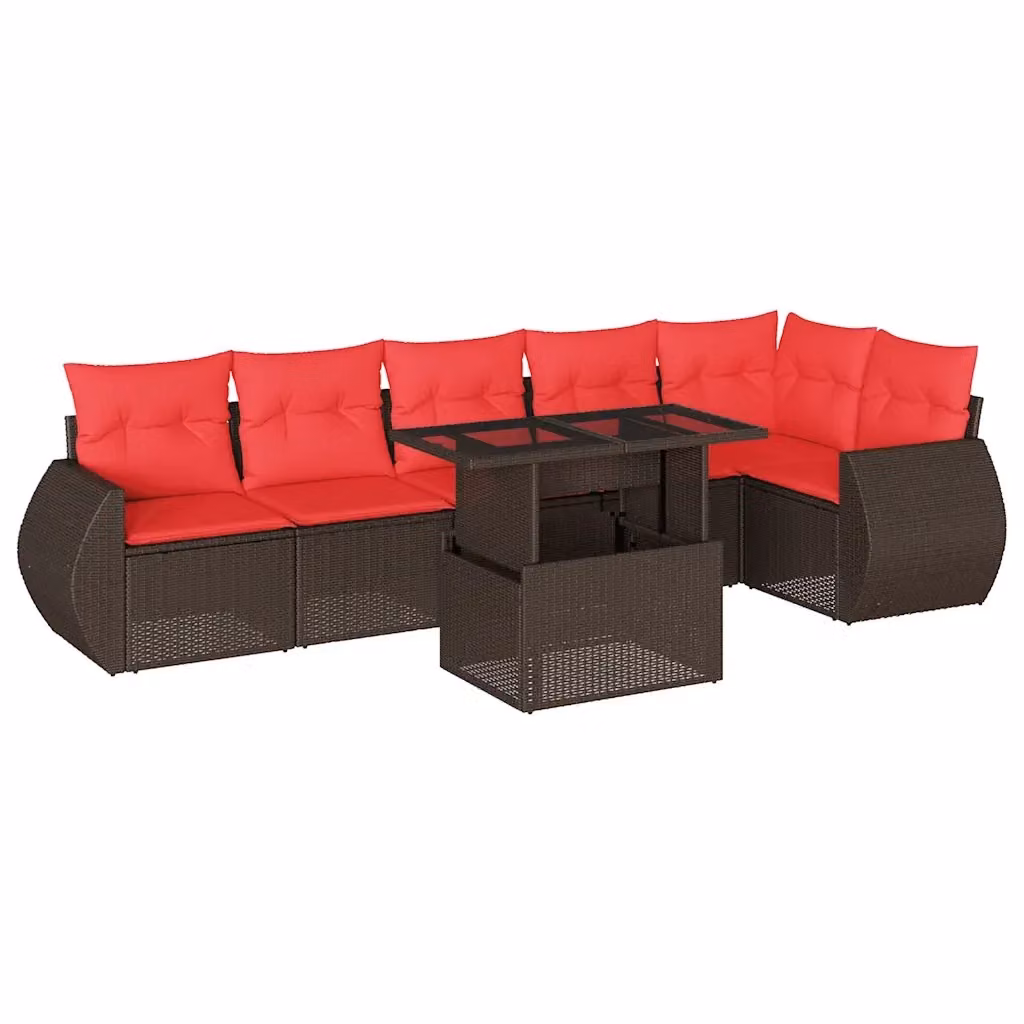 Set da giardino vidaXL composto da 7 pezzi con cuscini marroni in polyrattan e struttura in acciaio rivestito in polvere – 2