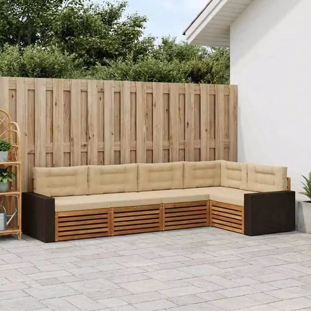 Set di divani da esterno 5 pz Naturale e Beige Poliestere 3383366