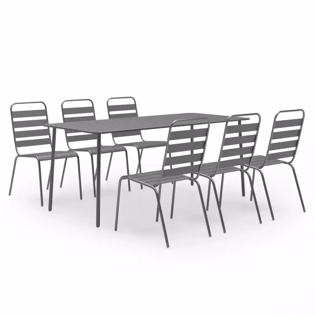 Set da pranzo da giardino vidaXL in acciaio verniciato grigio opaco, 7 pezzi – 2