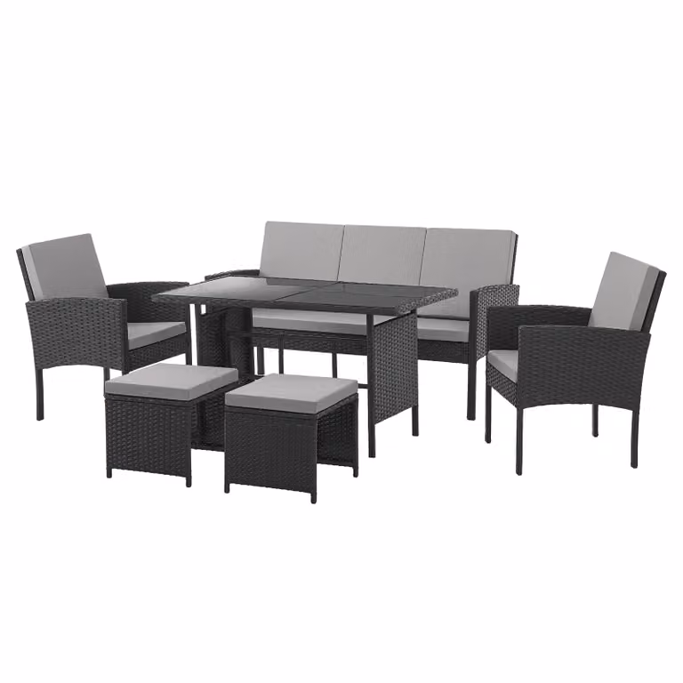 SVITA DENVER set di mobili da giardino in polyrattan gruppo da pranzo tavolo da pranzo lounge nero