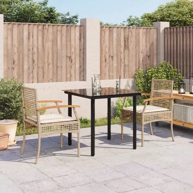 Set da Pranzo da Giardino 3 pz con Cuscini Beige in Polyrattan 3213631