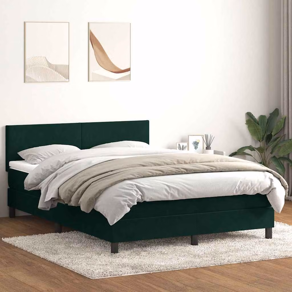Letto a molle con materasso ibrido e illuminazione LED vidaXL in velluto verde scuro L: 160 cm, P: 220 cm, H: 223 cm