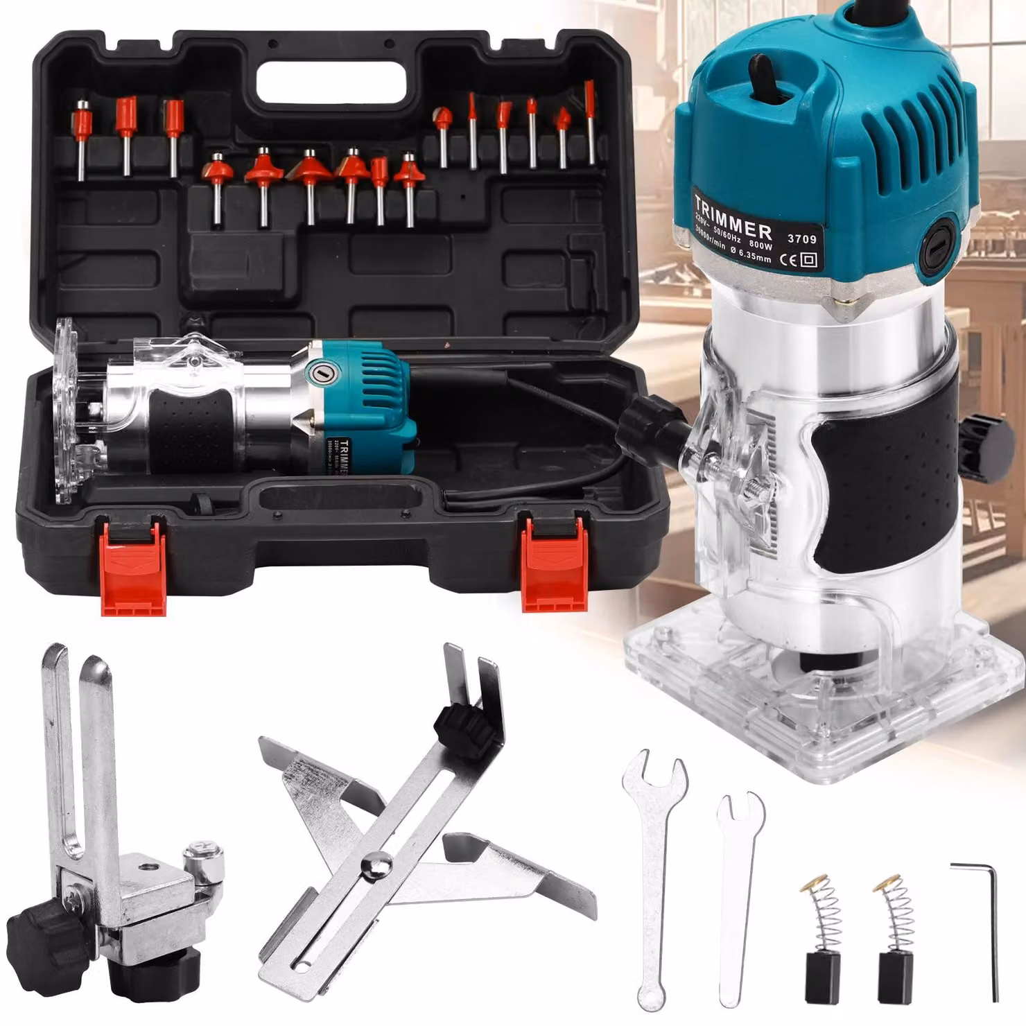 Fresatrice portatile - 800 W - 30000 giri/min - Mandrino da 6,35 mm - Modello manuale - Contenitore in plastica