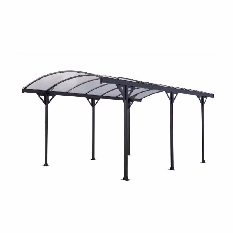 Carport moderno con copertura curva in alluminio e policarbonato grigio e trasparente, 15 m² (L: 5,08 m x P: 3,02 m x H: 2,00 m) – 2