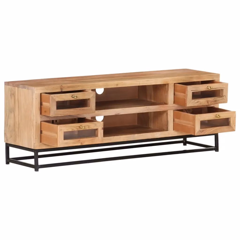Mobile Porta TV Industrial vidaXL in Legno di Acacia e Metallo, Colore Marrone, L 110 x P 30 x H 40 cm – 2