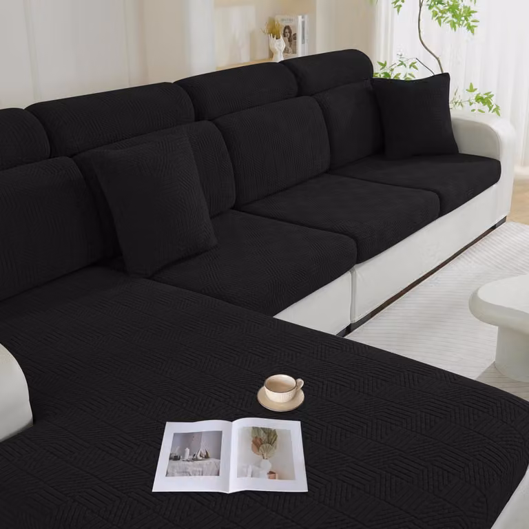 Copertura per cuscini da divano elasticizzata, universale, antiscivolo, per divani e chaise-longue, colore nero