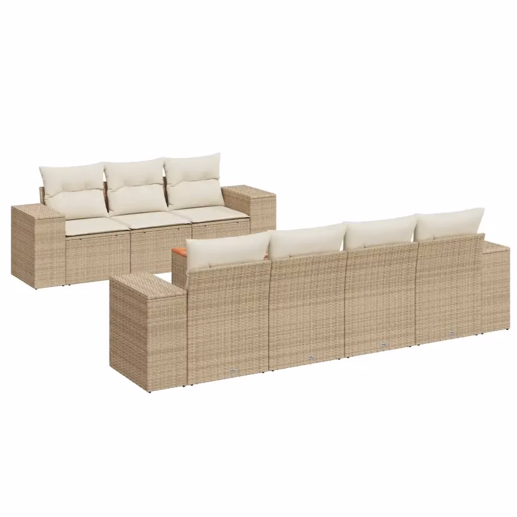 Set Divano da Giardino 8 pz vidaXL con Cuscini Beige e Tavolino, Struttura in Acciaio e Legno di Acacia, Design Moderno a L – 2