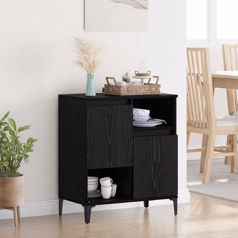 Credenza moderna vidaXL in legno ingegnerizzato e metallo, colore nero, L: 60 cm, P: 35 cm, H: 70 cm