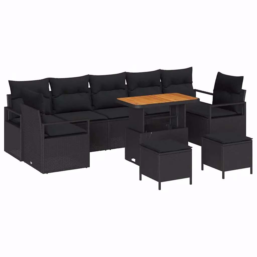 Set Divano da Giardino vidaXL 10 Pezzi Nero con Cuscini e Tavolino in Polyrattan e Acciaio – 2
