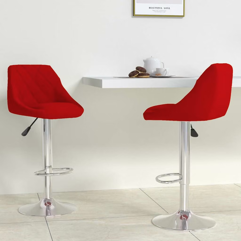 Set di 2 sgabelli da bar vidaXL in velluto rosso con seduta girevole 360 gradi H: 110 cm, H: 103 cm, H: 46 cm, H: 44 cm – 1