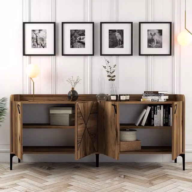 Madia Elini DMORA Credenza con 2 Ripiani Marrone Noce L: 180 cm, P: 35 cm, H: 78 cm – 1