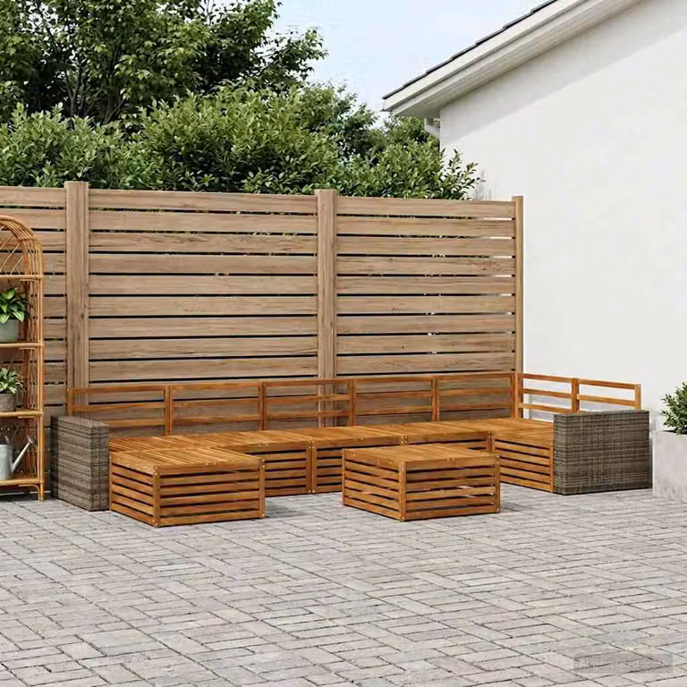 Set di divani da esterno vidaXL 8 pezzi in legno di acacia marrone con cuscini e tavolino da giardino a forma di L