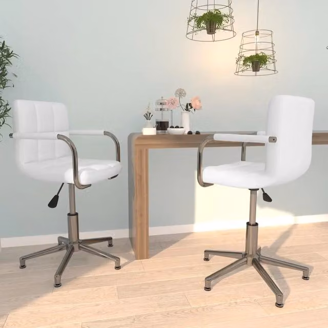 Set di 2 sedie da pranzo girevoli vidaXL in similpelle bianca con braccioli e base in metallo