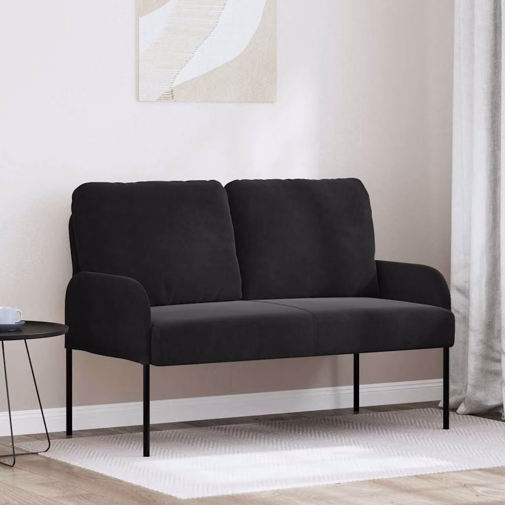 Divano moderno lineare vidaXL con cuscini in tessuto nero e struttura in legno e metallo L: 115 cm, P: 80 cm, H: 56 cm