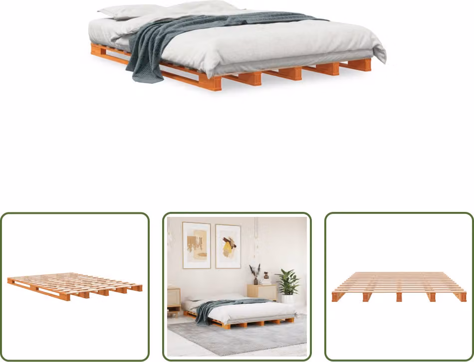 The Living Store Letto in pallet marrone cera 140x200 cm in legno di pino massiccio