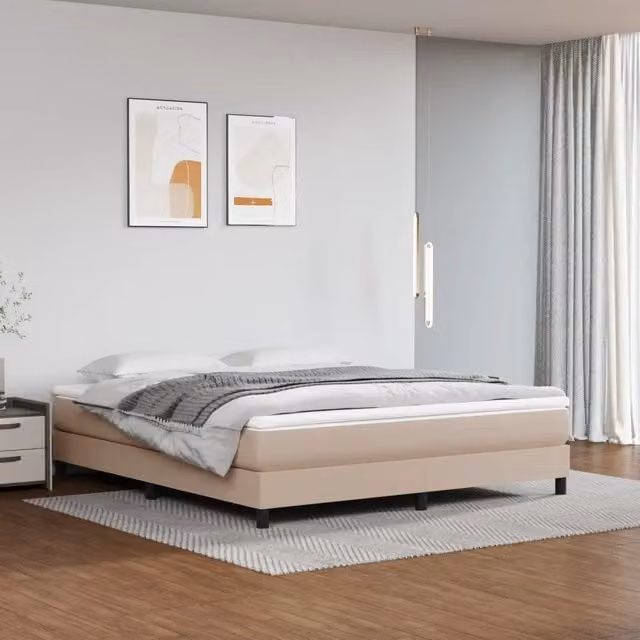Letto Ibrido con Giroletto a Molle e Materasso vidaXL in Similpelle Beige, L/P: 160 x 200 cm – 1