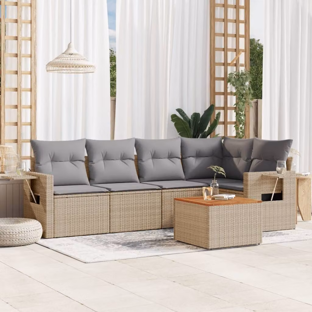 Maison Exclusive - Set Divano da Giardino 6 pz con Cuscini Beige in Polyrattan