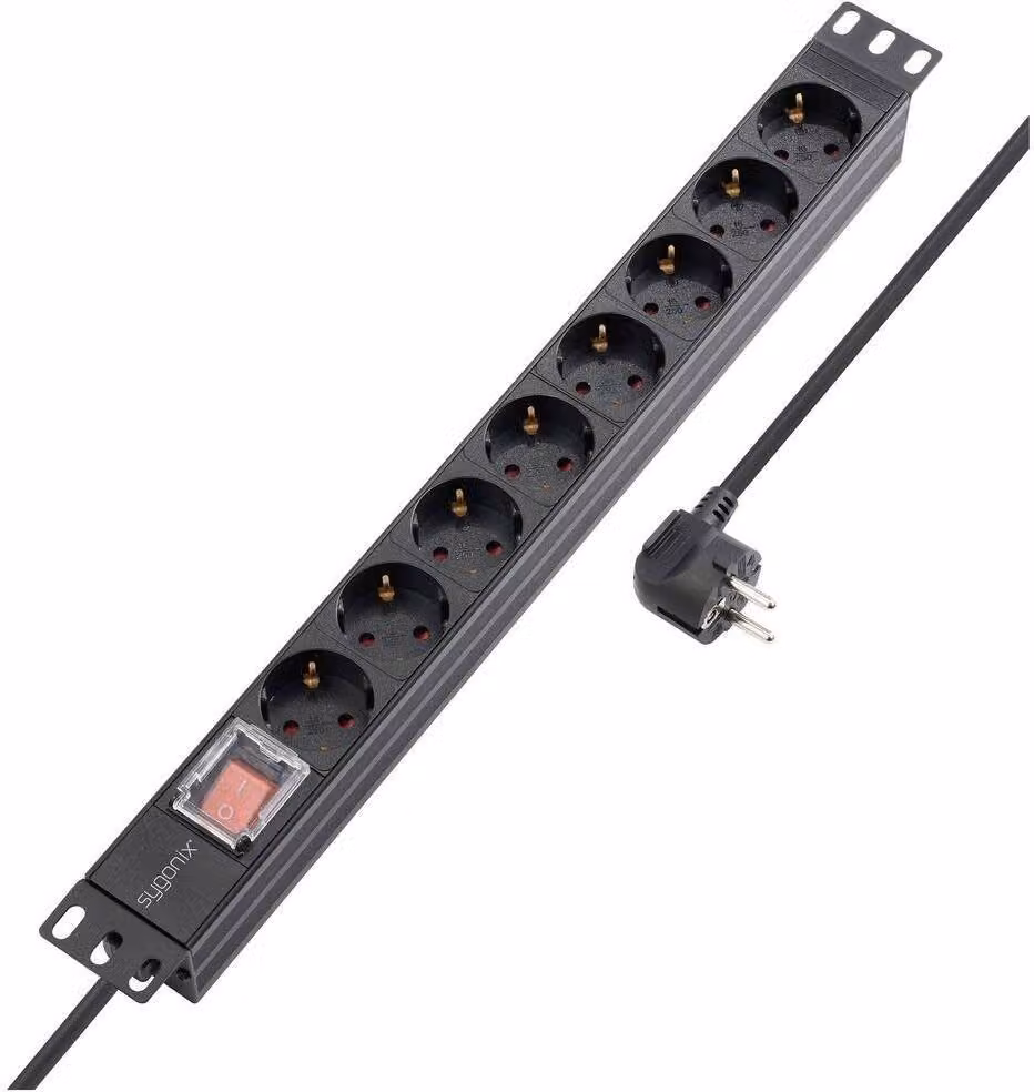 Sygonix SY-5799002 Striscia di prese da 19 pollici a 8 vie con contatto di terra nero 1 pz