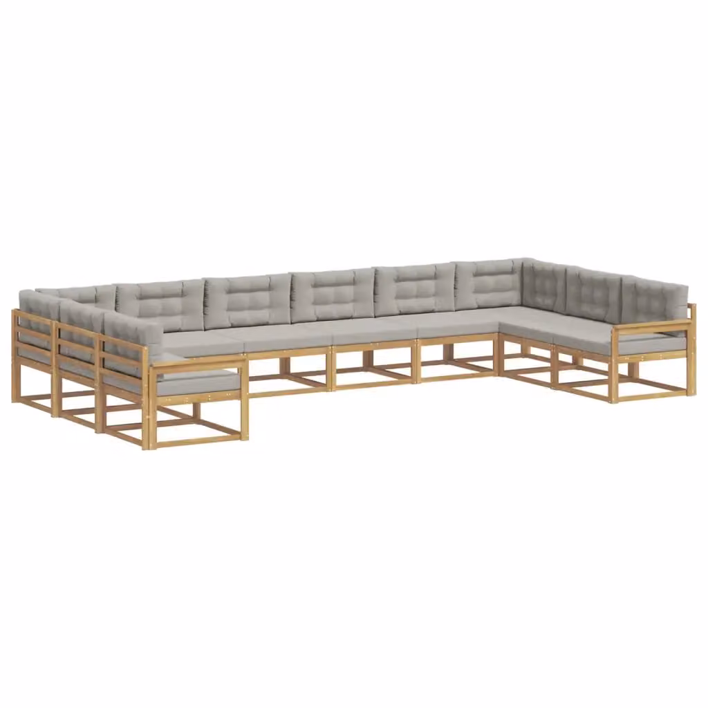 Set di divani da esterno a forma di U vidaXL in legno di acacia con cuscini Bianco e Grigio – 2