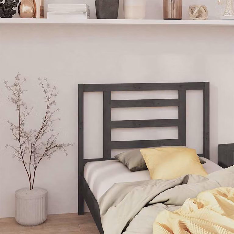 Testiera per letto vidaXL in legno massello di pino, colore grigio, L: 106 cm, P: 4 cm, H: 100 cm