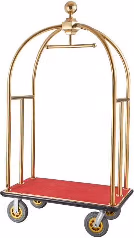 VEVOR Carrello Portavaligie per Hotel, Carico 680 kg Carrello Trasporto Portavaligie in Acciaio Inox Spazzolato con Montanti Curvi, Ponte in Moquette Rossa, Ruote in Gomma 203,2 mm per Hotel Condomini
