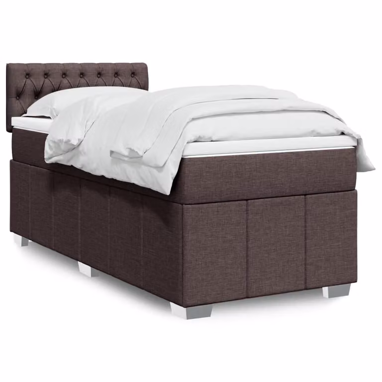 vidaXL Giroletto a Molle con Materasso Ibrido in Tessuto Marrone e Bianco, L/P/H: 90 x 200 cm