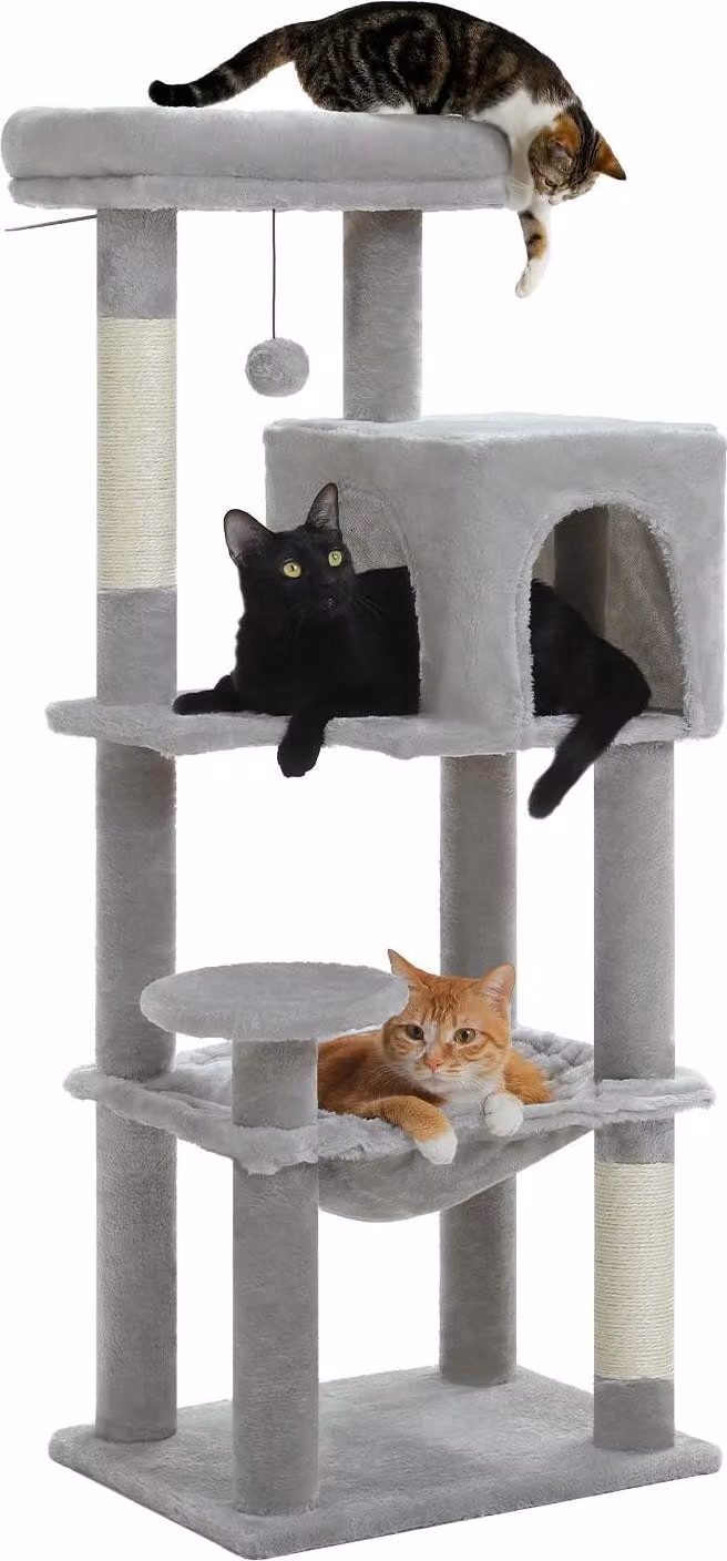 Albero per gatti, struttura a 5 livelli, condo morbido e amaca, AMT0110GY-S, S