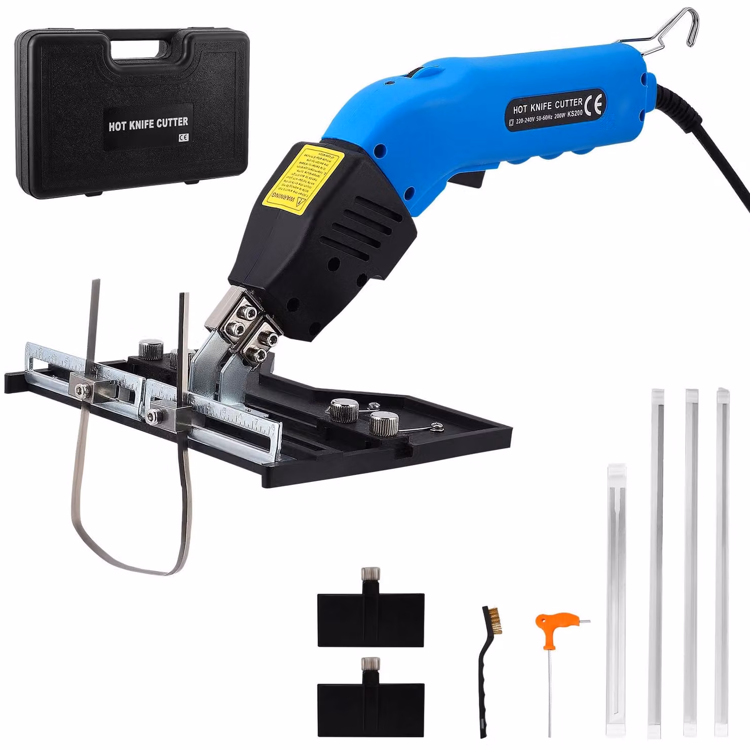 Taglierina elettrica per schiuma - Kit di taglio elettrico - 200 W - Temperatura regolabile - 3 lame - Base di taglio a scanalatura - Doppie ventole di raffreddamento - Colore: blu