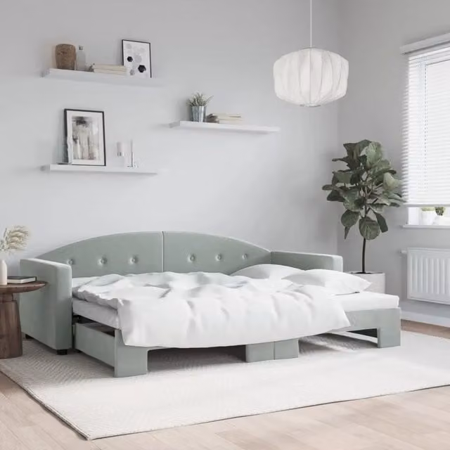 Divano Letto con Letto Estraibile vidaXL in Velluto Grigio per Soggiorno e Camera da Letto L/P/H: 222 x 80 x 75 cm – 1