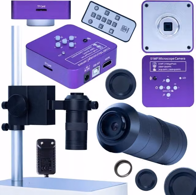 Microscopio Panasonic Pink Pro 3 in 1 con Fotocamera 51MP, Obiettivo 100x, Connessioni HDMI e USB, Colore Rosa e Viola