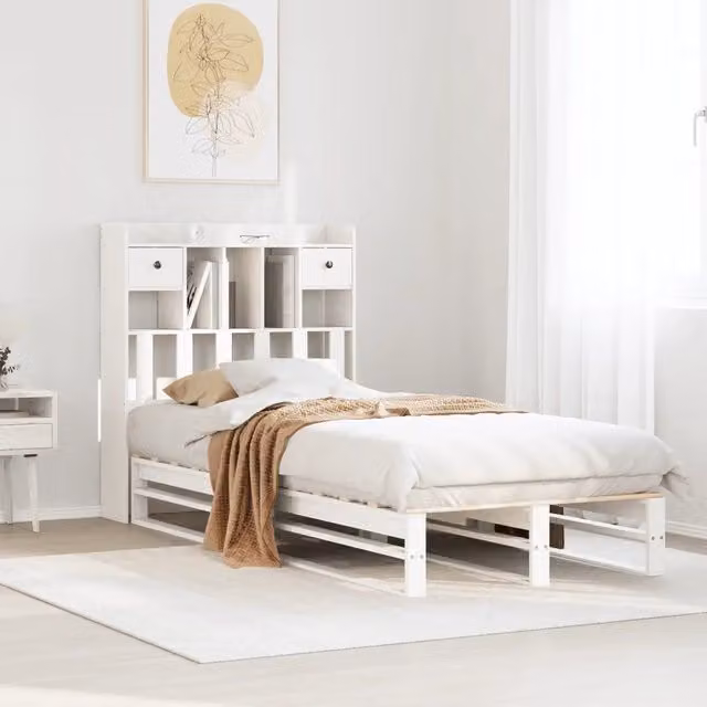 Letto Libreria senza Materasso Bianco 90x190 cm Massello Pino 3323978